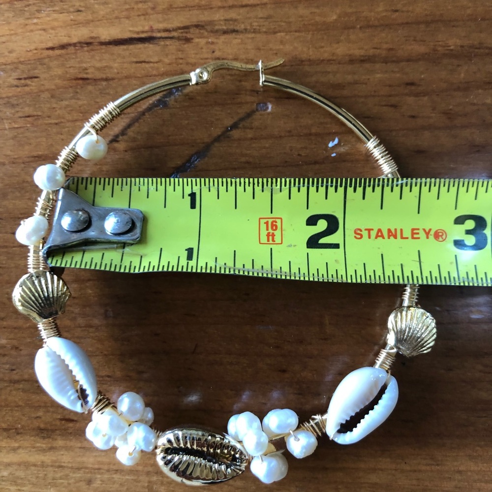 Large Detailed Seashell Hoops - Picture 4 of 5